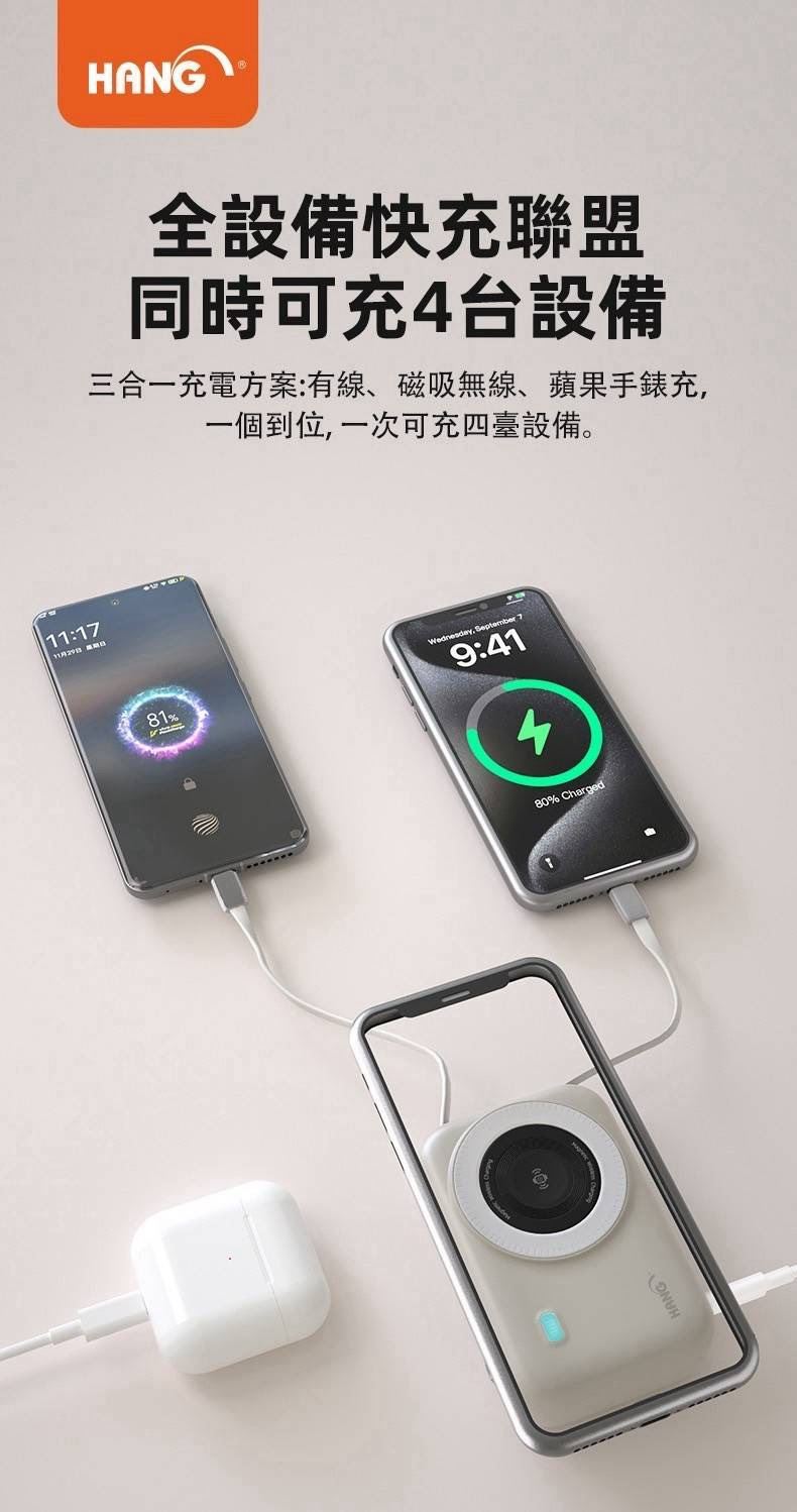HANG-HW35W防爆固態無線磁吸帶雙線20000mAh行動電源